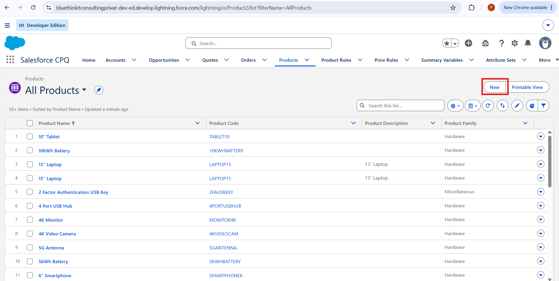 Salesforce CPQ Products Tab